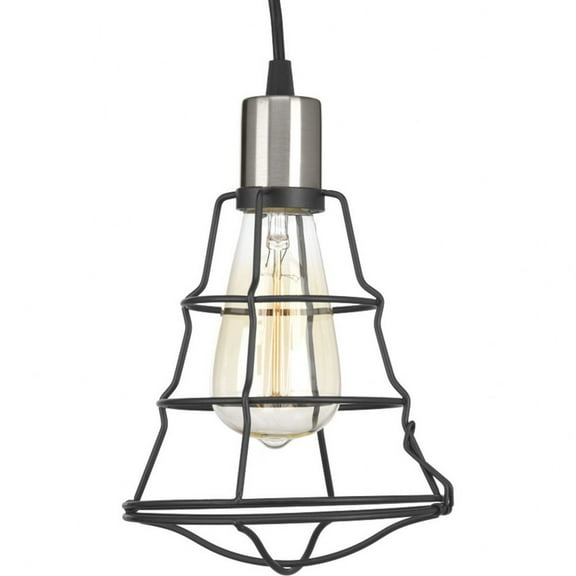 Progress Lighting, Gauge Collection, 1-Light Mini-Pendant, Graphite Finish, Open Cage Design, Steel Frame