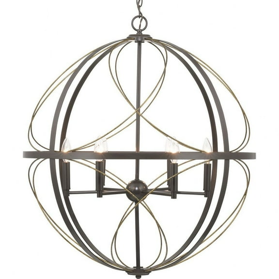 Progress Lighting Brandywine 6-Light Pendant, Antique Bronze, Steel, Farmhouse/Transitional, Hand Gilded Wire Accents