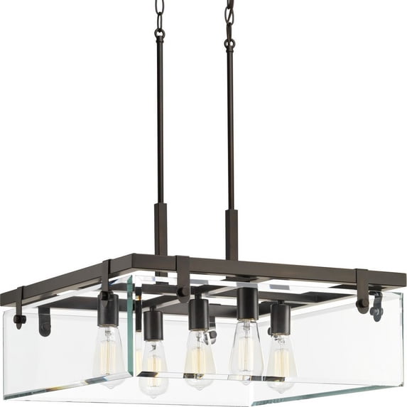 Progress Lighting Glayse 5-Light Pendant, Antique Bronze, Beveled Glass Shade