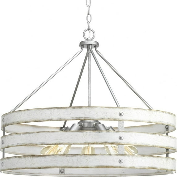 Progress Lighting Gulliver 5-Light Pendant, Galvanized, Open Design, Wood Grained Texture, Canopy Included