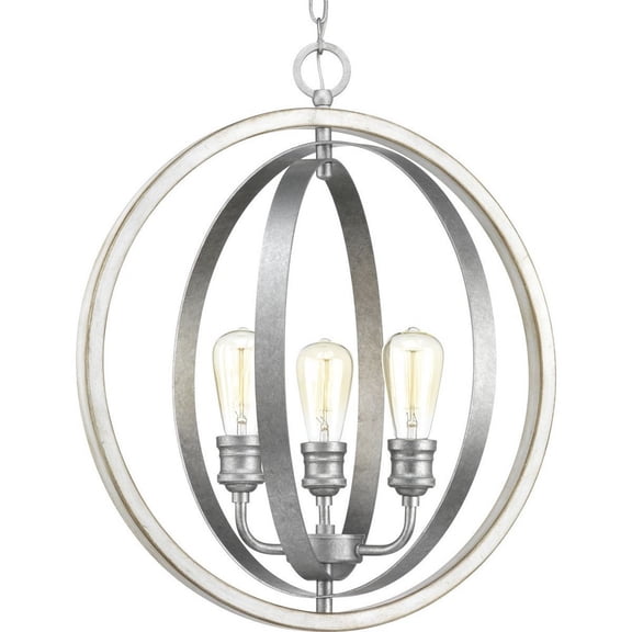 Progress Lighting Conestee 3-Light Pendant, Galvanized, Armillary-Style Frame, Ideal for Rustic Farmhouse or Urban Industrial Homes