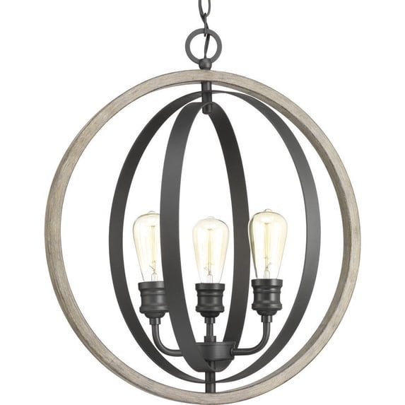Progress Lighting Conestee 3-Light Pendant, Steel, Graphite, Armillary Frame, Galvanized/Antique White, Canopy Included