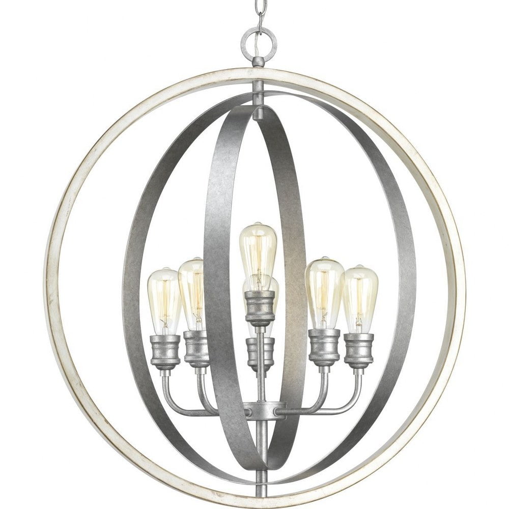 Galvanized and Antique White 6-Light Globe Pendant