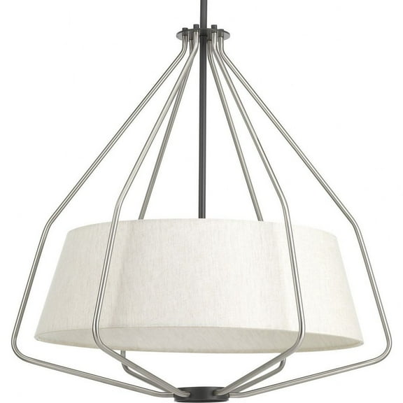 Progress Lighting Hangar 3-Light Pendant, Steel, Brushed Nickel, Off-White Linen Shade