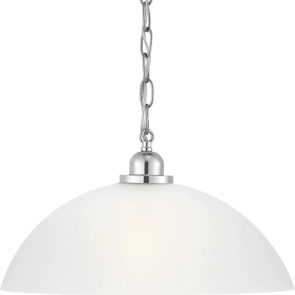 Classic Chrome Glass Dome Pendant Light with Etched Shade