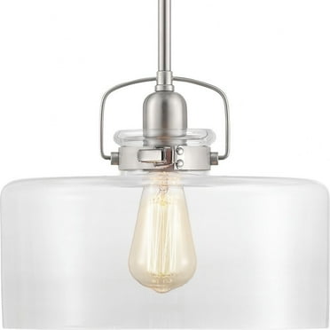 P500152-009-Progress Lighting-Calhoun - Pendants Light - 1 Light - Cylinder Shade in Farmhouse style - 12 Inches wide by 9.38 Inches high-Brushed