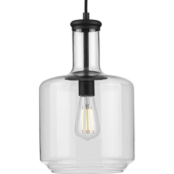 Progress Lighting, Latrobe, 1-Light Pendant, Matte Black, Clear Glass Shade