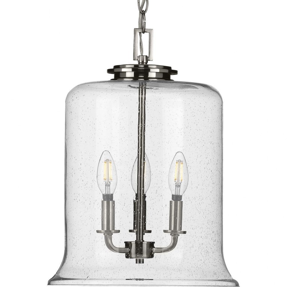 Winslett Brushed Nickel 17" Pendant with Seeded Glass Shade