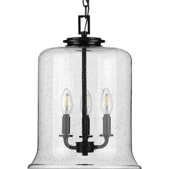 Progress Lighting, Winslett Collection, 3-Light Pendant, Matte Black, Seeded Glass Shade