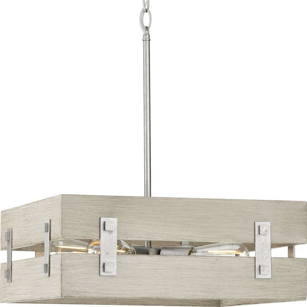 Hemsworth 18" Galvanized Steel and Oak 4-Light Pendant
