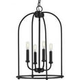 thumbnail image 1 of Progress Lighting Leyden 4-Light Foyer Pendant, Steel, Matte Black, Open-Frame, Brushed Nickel Finish, Candlestick Bases, 1 of 2