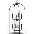 thumbnail image 1 of Progress Lighting Leyden 8-Light Foyer Pendant, Matte Black, Open-Frame, Brushed Nickel Finish, 1 of 4