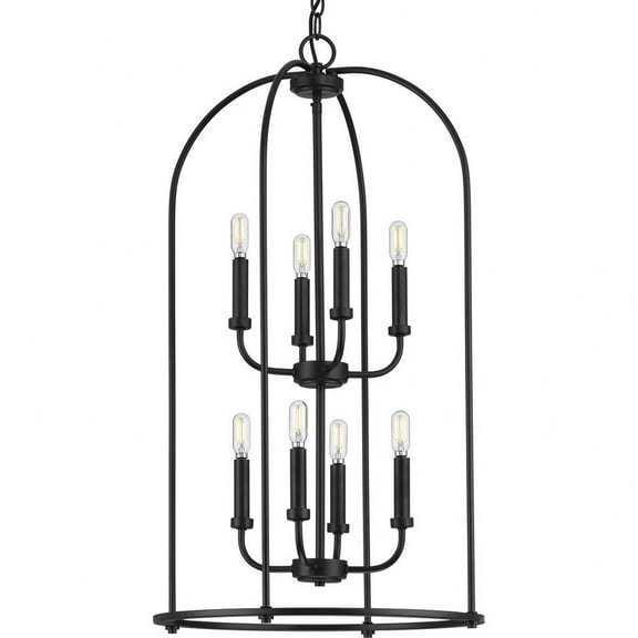 Progress Lighting Leyden 8-Light Foyer Pendant, Matte Black, Open-Frame, Brushed Nickel Finish