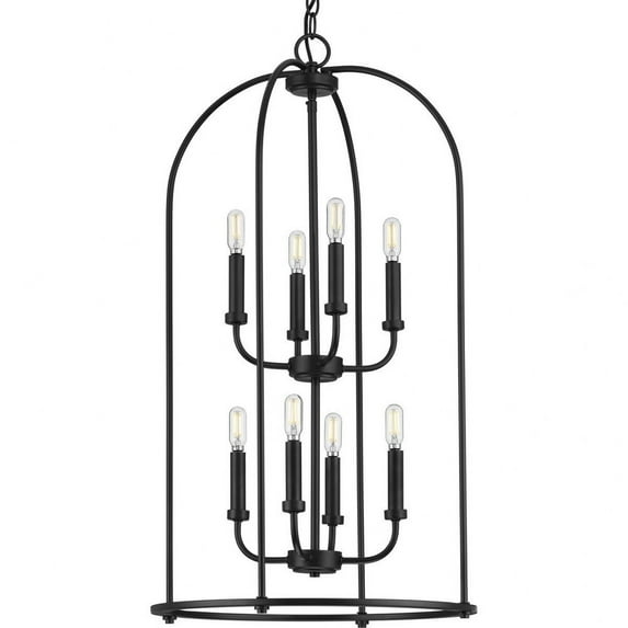 Progress Lighting Leyden 8-Light Foyer Pendant, Matte Black, Open-Frame, Brushed Nickel Finish