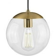 thumbnail image 1 of Atwell Collection 8-inch Brushed Bronze and Clear Glass Globe Small Hanging Pendant Light, 1 of 6