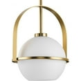 thumbnail image 1 of Progress Lighting, Delayne Collection, 1-Light Pendant, Brushed Bronze, Opal Glass Globe, Mid-Century Design, 1 of 6