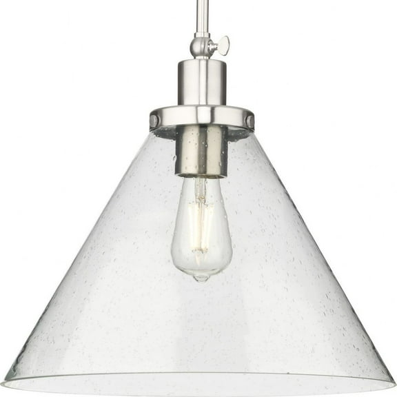 Progress Lighting Hinton 1-Light Pendant, Brushed Nickel, Seeded Glass