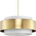 thumbnail image 1 of Progress Lighting Silva 3-Light Pendant, Brushed Bronze, White Linen Shade, 1 of 9