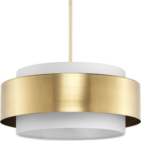 Progress Lighting Silva 3-Light Pendant, Brushed Bronze, White Linen Shade