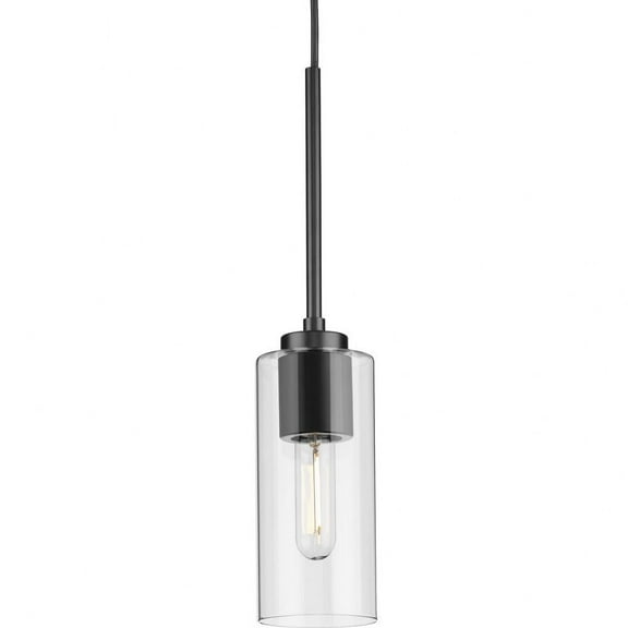 Progress Lighting Cofield 1-Light Pendant, Matte Black, Glass Shade