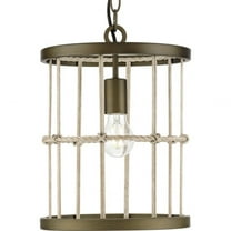 Progress Lighting Lattimore 1-Light Pendant Aged Brass with Woven Metal Shade