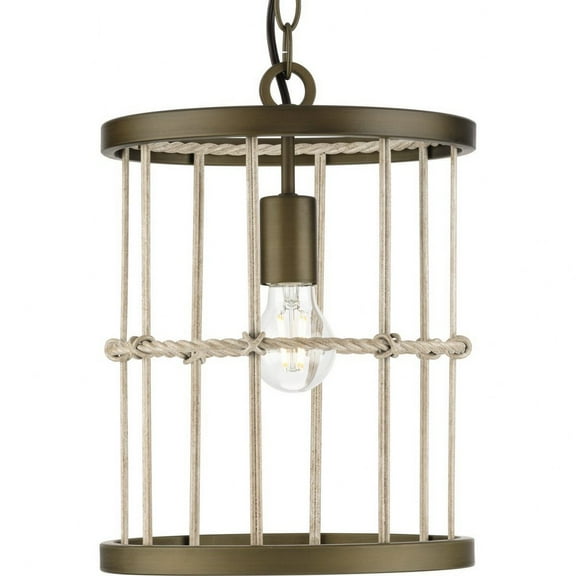 Progress Lighting Lattimore 1-Light Pendant Aged Brass with Woven Metal Shade