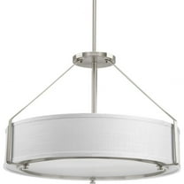 Progress Lighting, Ratio Collection, 4-Light Pendant, Brushed Nickel, White Linen Drum Shade