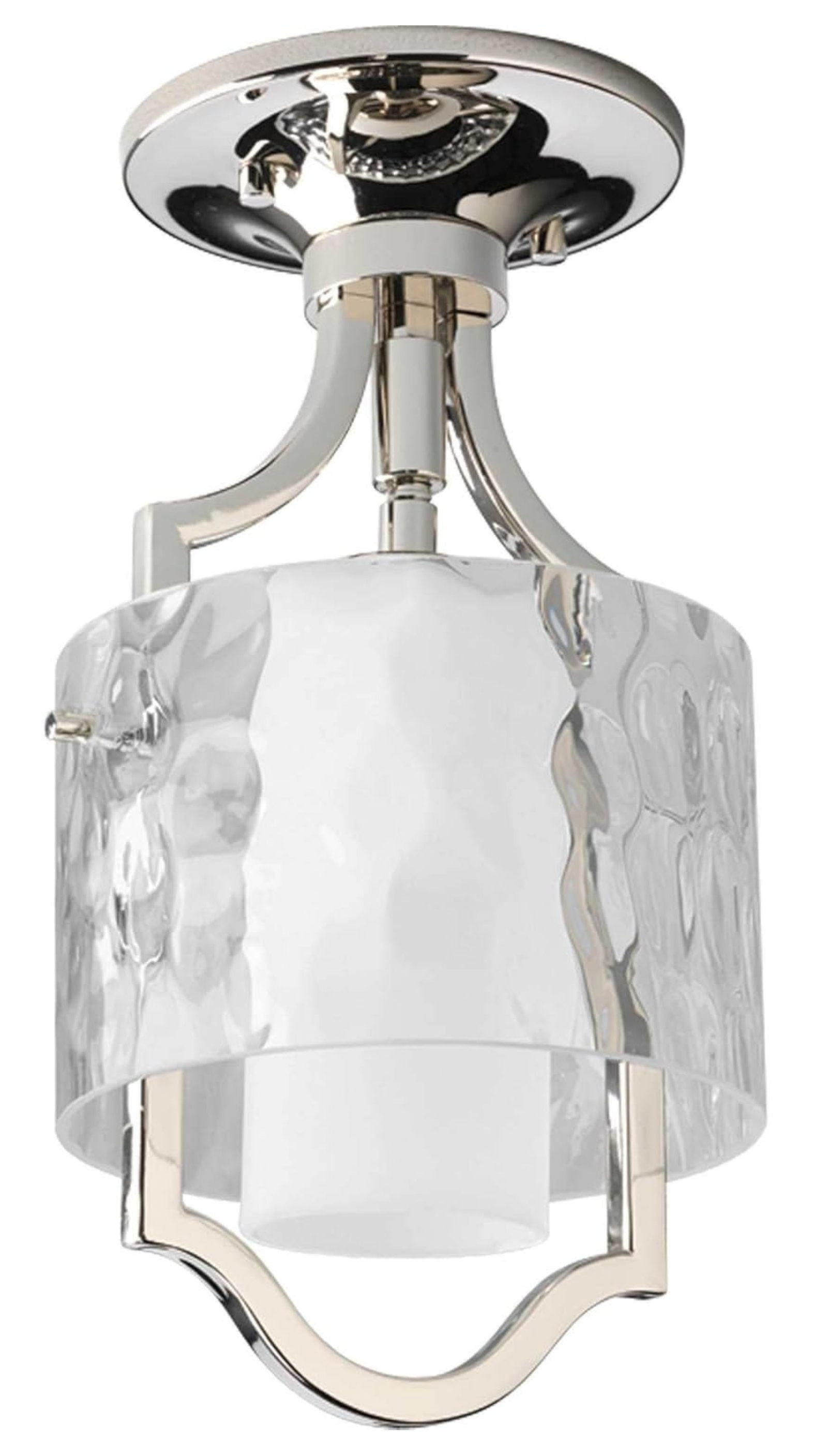 Polished Nickel Mini Drum Pendant Light with Glass Shade