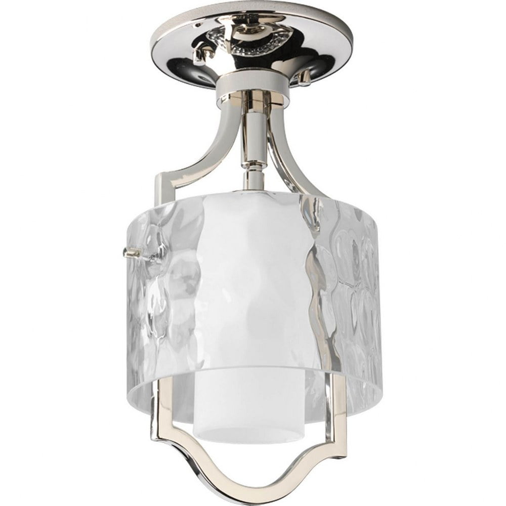 Polished Nickel Mini Drum Pendant Light with Glass Shade