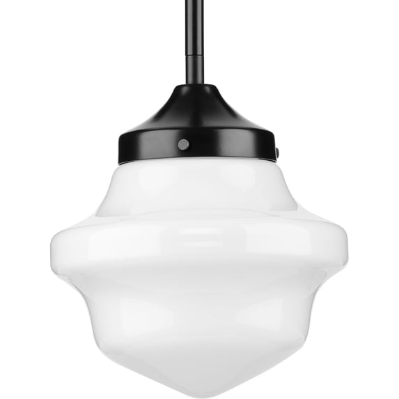 Progress Lighting School House 1-Light Mini-Pendant, Matte Black, White Opal Glass Shade