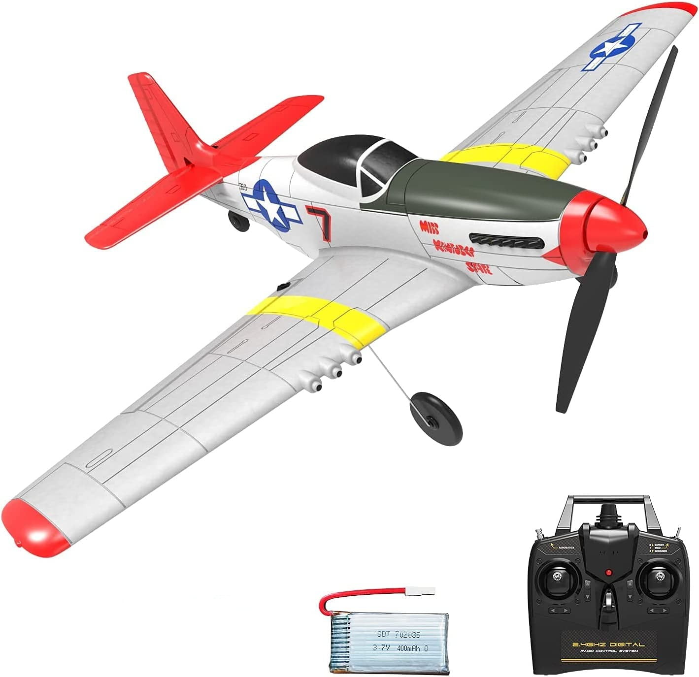 P51D 4CH 2.4GHz Remote Control Mustang Warplane. Ready to Fly with 3 Flight Modes. Perfect Beginner Airplane (15-3/4"/400mm Wingspan)