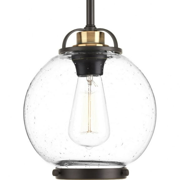 Progress Lighting Chronicle 1-Light Mini-Pendant, Antique Bronze, Clear Seeded Glass, Steel, Dry Rated