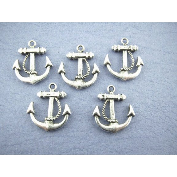 P539 - 20 pcs. Antique Silver Anchor Anchors Charm Pendants - 20mm X 23mm