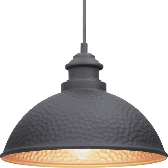 Progress Lighting Englewood 1-Light Hanging Lantern Pendant, Antique Bronze, Metallic Copper Coated Shade, Damp Rated