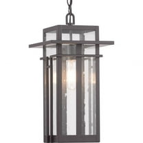 Progress Lighting Boxwood 1-Light Outdoor Hanging Lantern in Antique Bronze with Clear Seeded Glass Shade