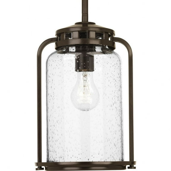 Progress Lighting Botta 1-Light Medium Hanging Lantern, Antique Bronze, Clear Seeded Glass