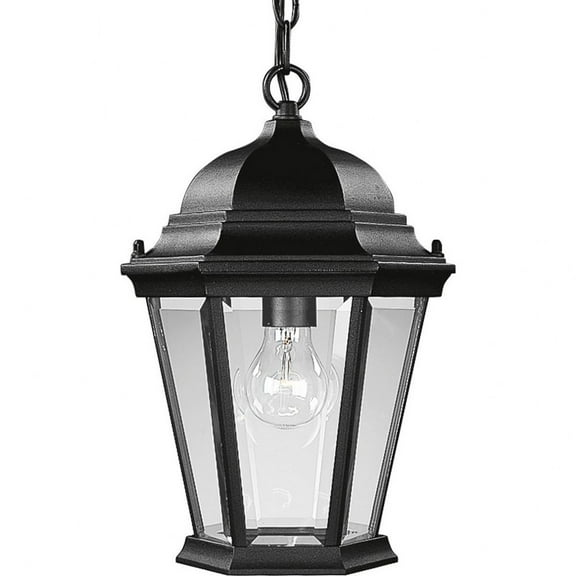 Progress Lighting, Welbourne, 1-Light Hanging Lantern, Textured Black, Clear Beveled Glass Panels