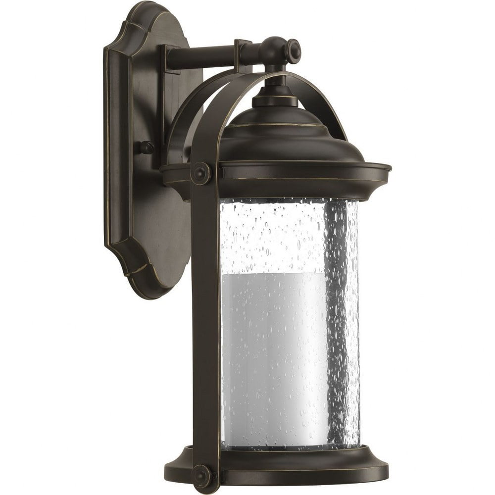 Whitacre Antique Bronze 14" LED Outdoor Wall Lantern with Seeded Glass