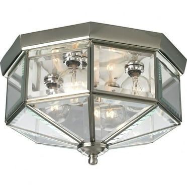 P5789-09-Progress Lighting-Beveled Glass - 6.25 Inch Height - Close-to-Ceiling Light - 4 Light - Line Voltage - Damp Rated-Brushed Nickel Finish