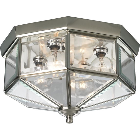 Progress Lighting, Richmond Hill, 4-Light Flush Mount, Brushed Nickel, Clear Beveled Glass