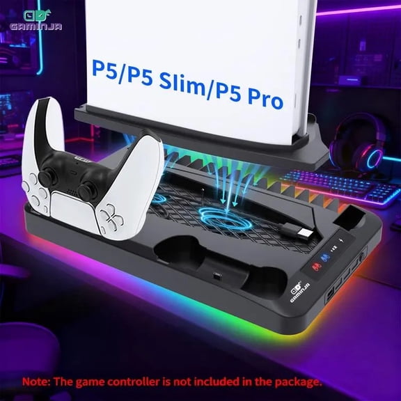 P58 Charging Base Cooling Bracket for PS5, Vertical Stand with Cooling Fan, Multi-Function Charging Station Compatible with PS5 Slim/Pro/Standard
