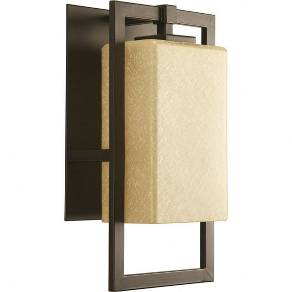 Progress Lighting Jack Collection 1-Light Outdoor Sconce, Porcelain, Antique Bronze, Etched Umber Flax Glass Shade