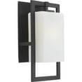 thumbnail image 1 of Progress Lighting Jack Collection 1-Light Outdoor Sconce, Porcelain, Textured Black, Etched Umber Flax Glass Shade, 1 of 2