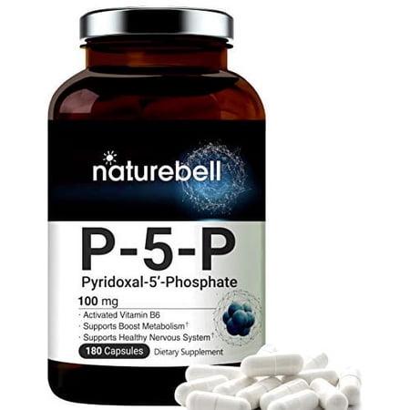 P5P Vitamin as Pyridoxal 5 Phosphate 100mg, 180 Capsules, Activated P5P Vitamin B6 Supplements, Support Brain Health & Memory Function, No GMOs