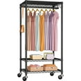 thumbnail image 1 of P6 Medium Rolling Clothes Rack Heavy Duty, Clothing Racks for Hanging Clothes, Freestanding Garment Rack with Wheels, Portable Closet Rack Max Load 370 LBS, 30''W x 14''D x 77.6''H, Black, 1 of 14