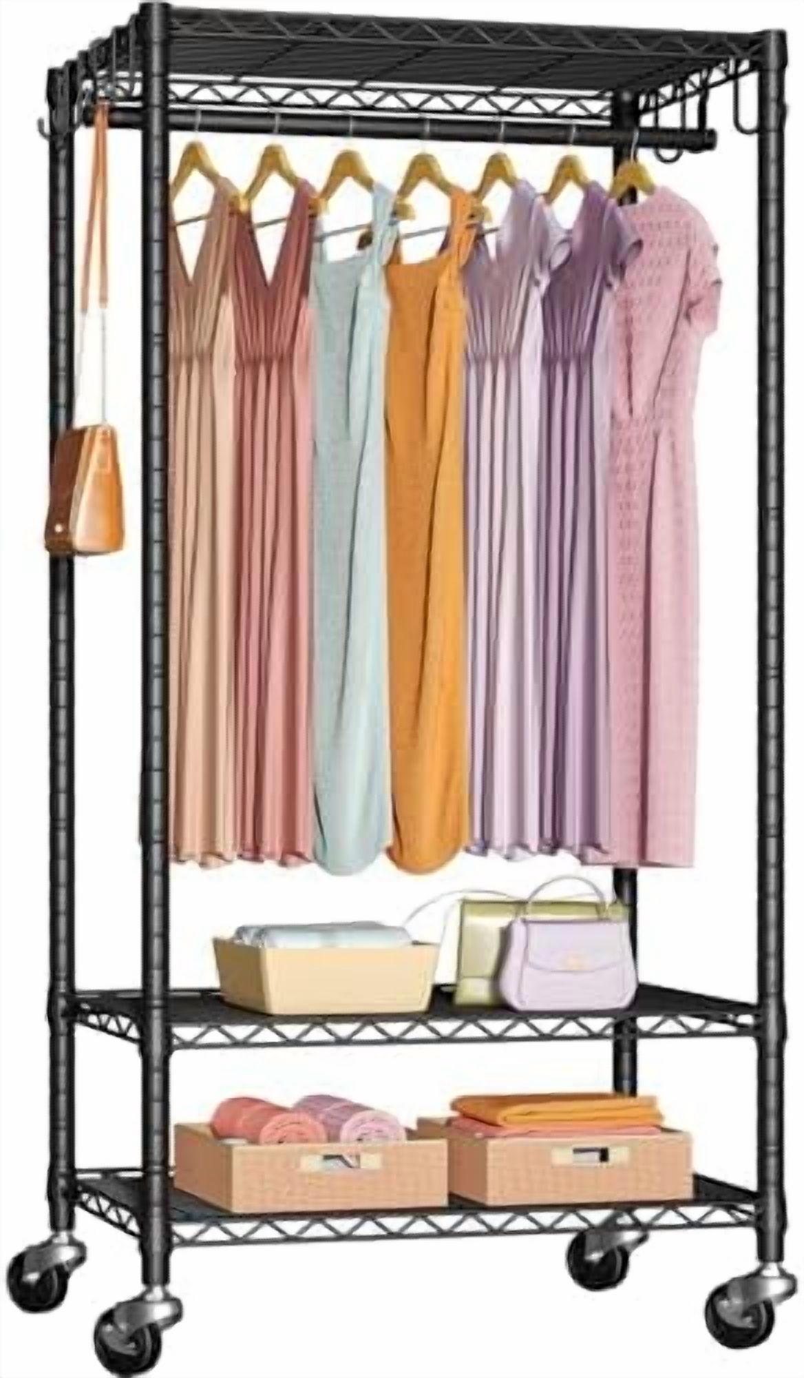 P6 Medium Rolling Clothes Rack Heavy Duty, Clothing Racks for Hanging ...