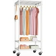 thumbnail image 1 of P6 Mini Rolling Clothes Rack Heavy Duty, Clothing Racks for Hanging Clothes, Freestanding Garment Rack with Wheels, Portable Closet Rack Max Load 360LBS, 23.6''W x 14''D x 74.6''H, White, 1 of 14