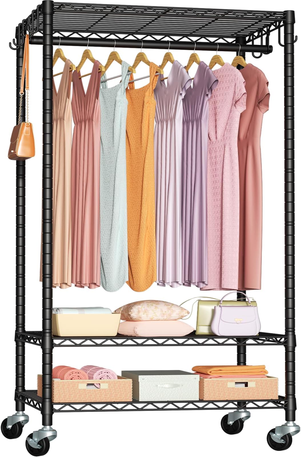 P6 Rolling Clothes Rack , Clothing Racks for Clothes, Freestanding ...