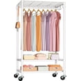 thumbnail image 1 of Heavy Duty Rolling Clothes Rack, Freestanding Garment Rack with Wheels, 35.5 W x 14 D x 74.6 H Inches, 380 Lb Capacity, White, 1 of 6