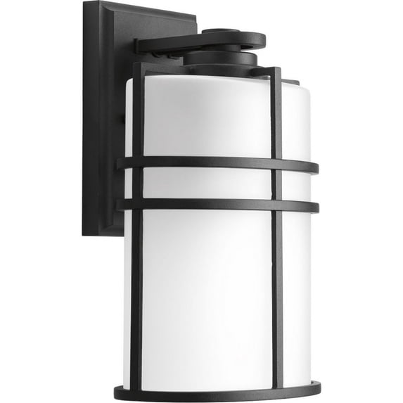 Progress Lighting, Format Collection, 1-Light Medium Wall Lantern, Black, Etched Glass Shade